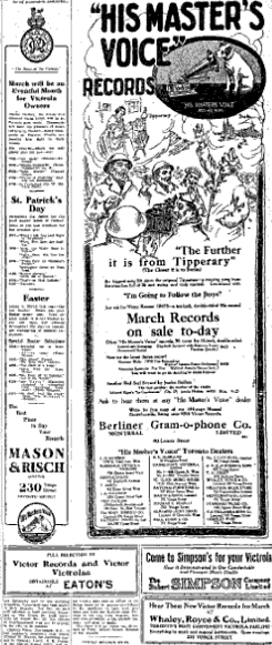 His Master's Voice Newspaper Advertisement-Toronto World, 1918